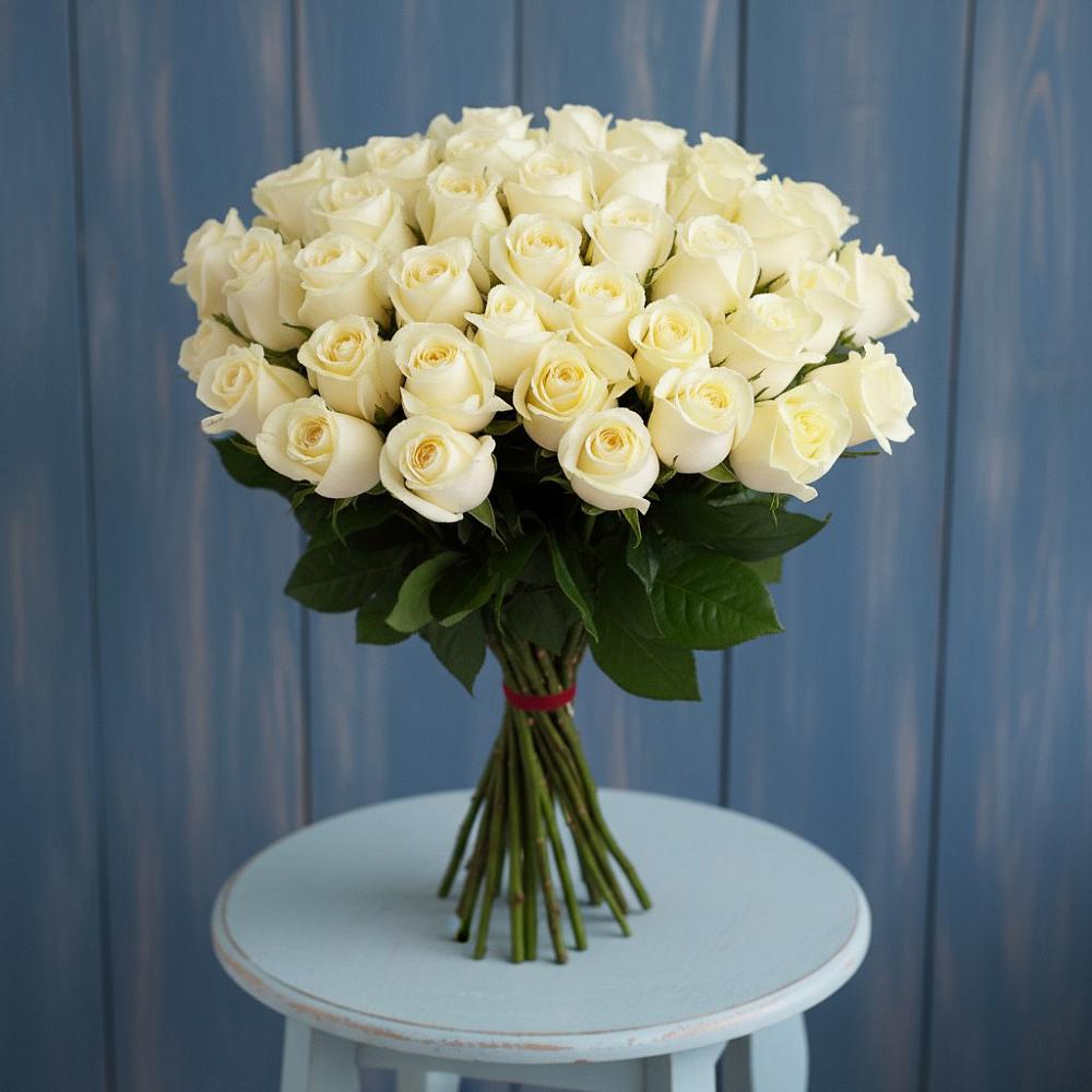 Букет 51 Белая роза Эдлесс Лав в Петропавловской Краснодарского края