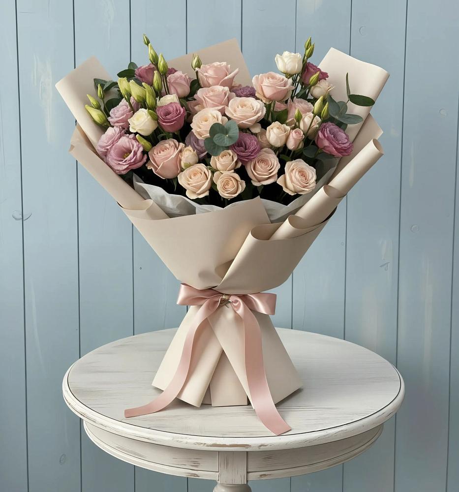 Букет цветов из: Розы и Лизиантусы в Петропавловской Краснодарского края