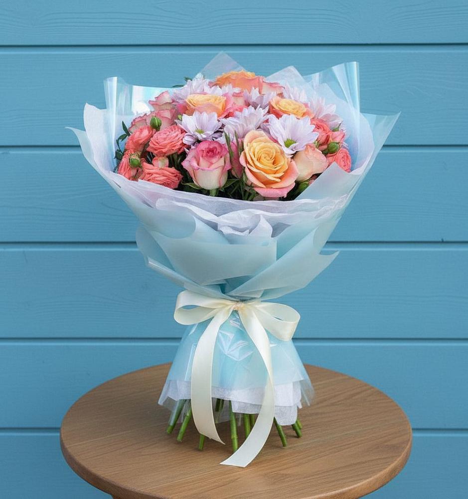 Букет цветов из: Хризантемы и Розы в Петропавловской Краснодарского края