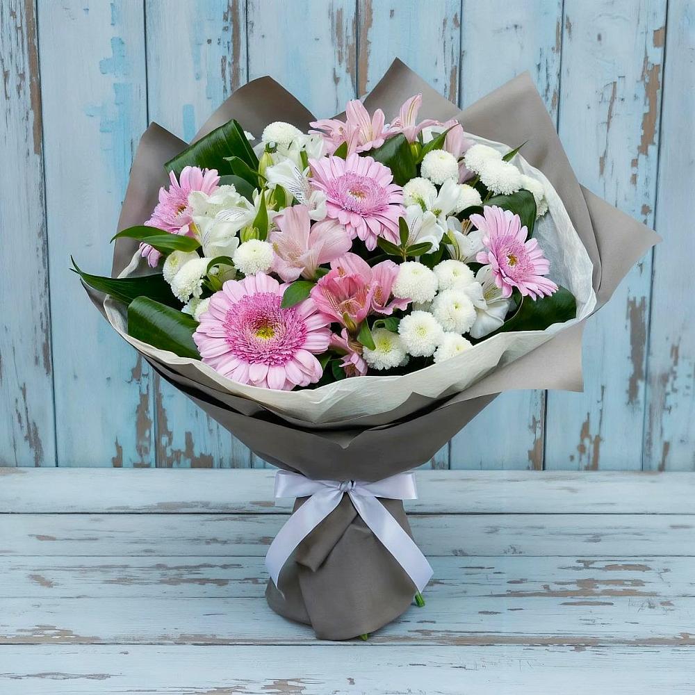 Букет цветов из: Герберы, Альстромерии и Хризантемы в Петропавловской Краснодарского края