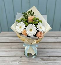 Букет цветов из:  Герберы, Розы и Хризантемы в Петропавловской Краснодарского края