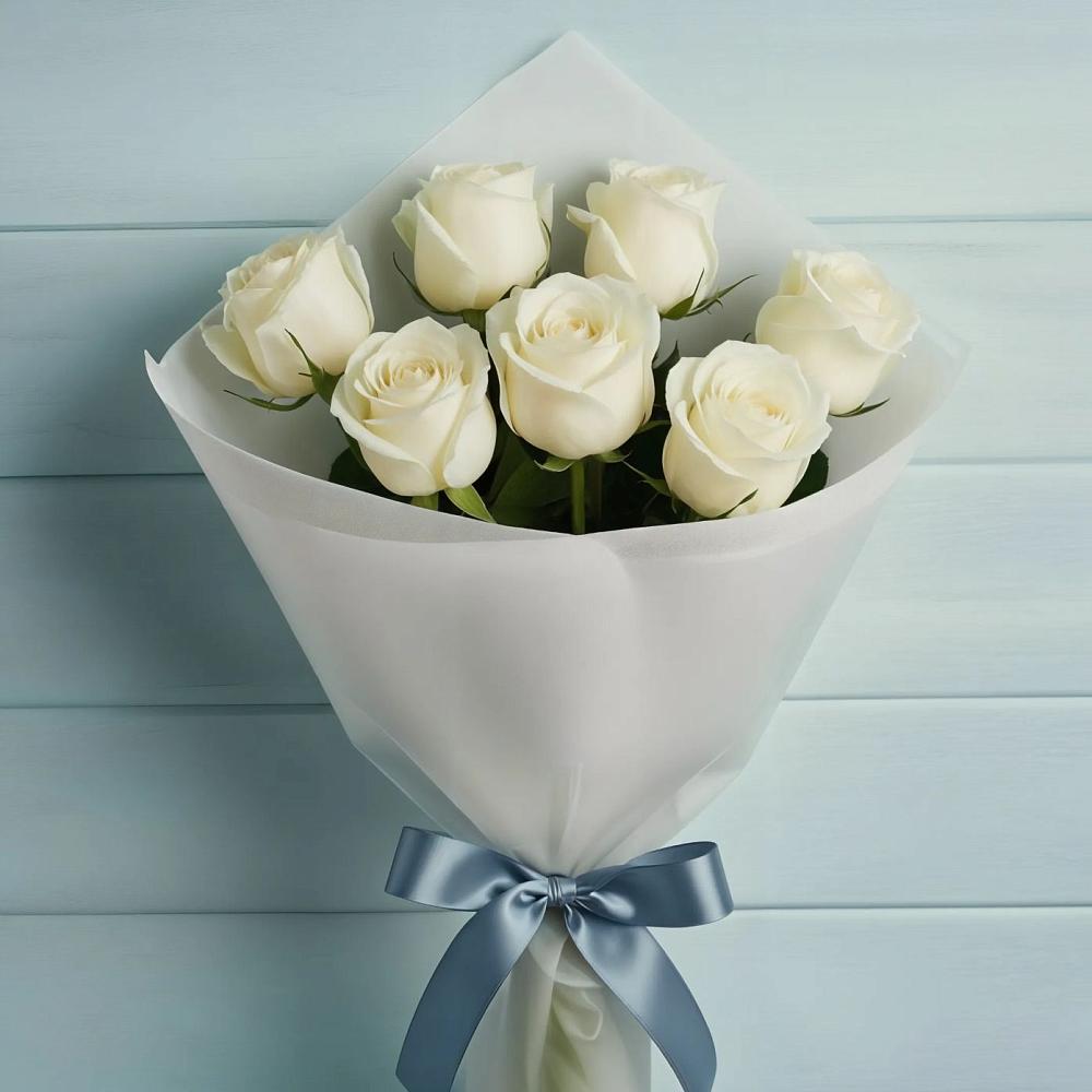 Букет 7 Белых роз Эдлесс Лав в Петропавловской Краснодарского края